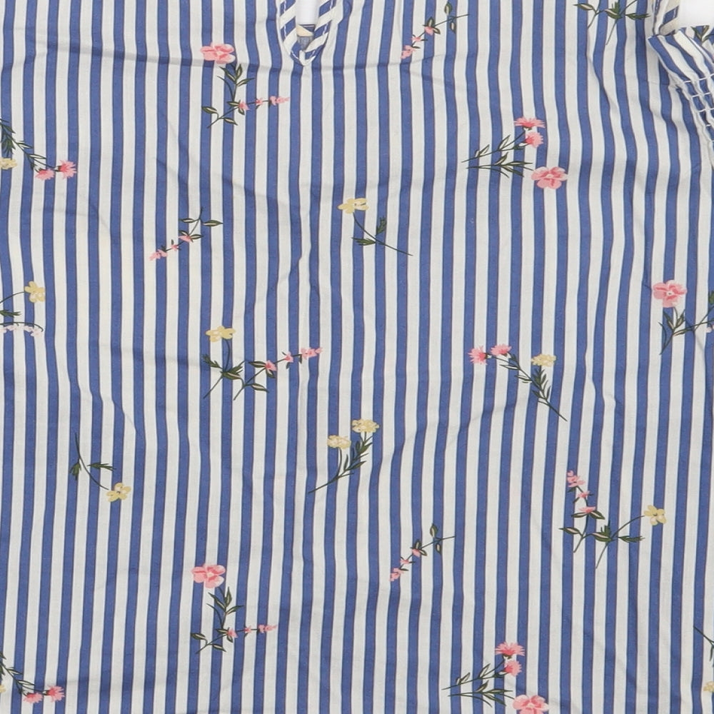 Matalan Womens Blue Striped Cotton Basic Tank Size 12 Crew Neck - Cold shoulder