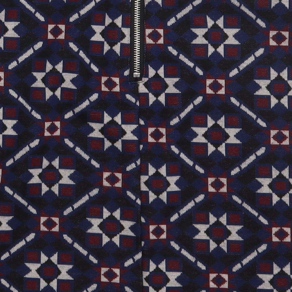 New Look Womens Blue Geometric Polyester A-Line Skirt Size 12 Zip