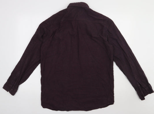 Topman Mens Purple Cotton Button-Up Size L Collared Button