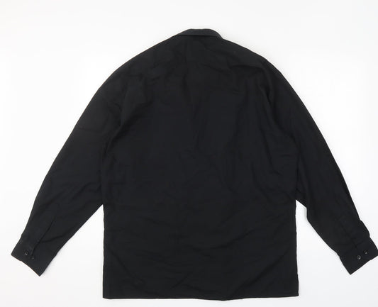Mens UK Size 16 Premier Black Button-Up Long Sleeve Casual Shirt