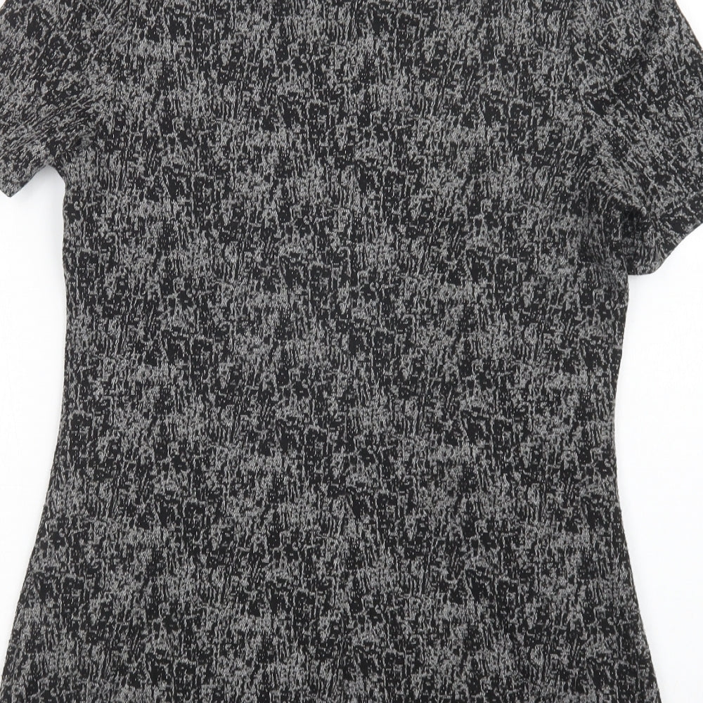 Brand and care label for Papaya women’s grey polyacrylate fibre mini, size UK 12, round neck