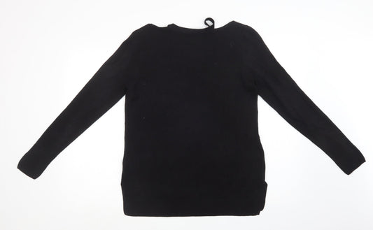 F&F Womens Black V-Neck Acrylic Pullover Jumper Size 12