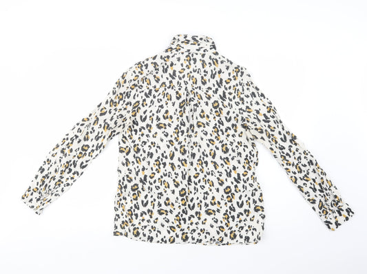 F&F Womens White Animal Print Viscose Basic Blouse Size 8 V-Neck