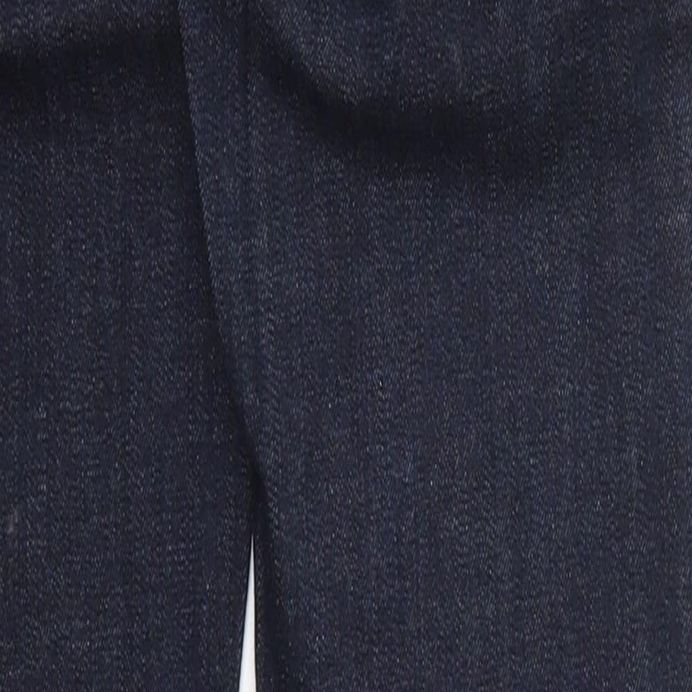 Brand and care label for Topshop women’s blue cotton skinny jeans, size UK 24, in, 29-inch leg regular button