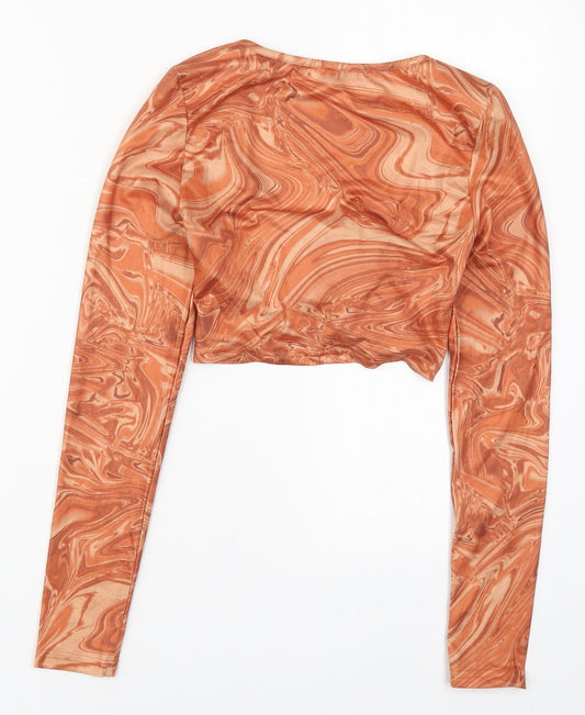 SheIn Womens Orange Polyester Cropped T-Shirt Size S Off the Shoulder - Abstract