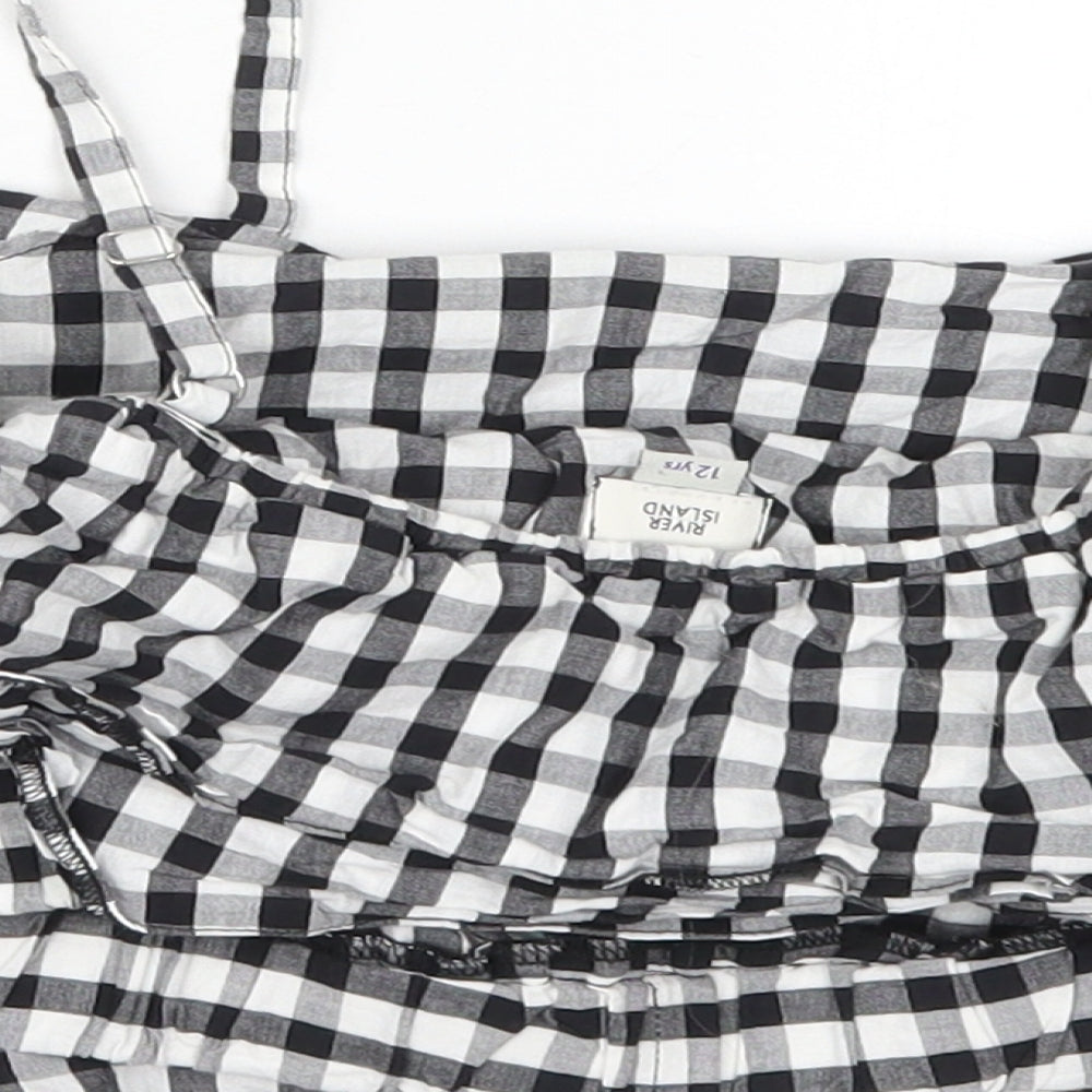 River Island Girls Grey Check Cotton Cropped Tank Size 12 Years Round Neck Pullover