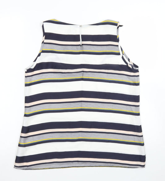 Paraphrase Womens Blue Striped Polyester Basic Blouse Size 12 Round Neck