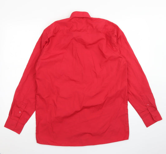 Banner Mens Red Polyester Dress Shirt Size 15 Collared Button