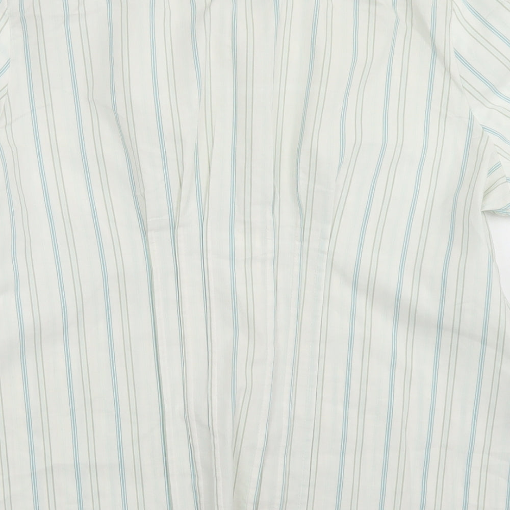 AMARANTO Womens Blue Striped Cotton Basic Button-Up Size 18 Collared