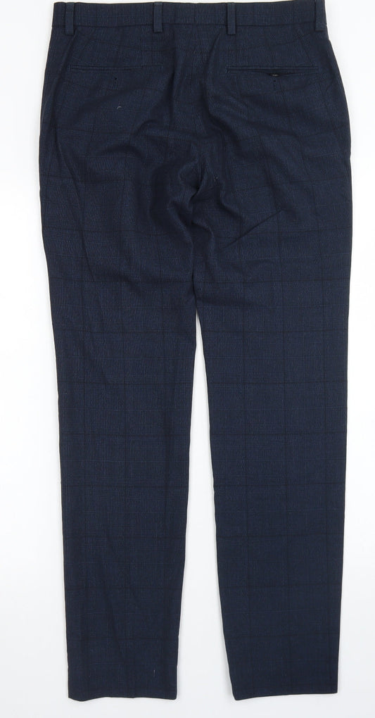 NEXT Mens Blue Plaid Polyester Dress Pants Trousers Size 30 in L31 in Regular Button