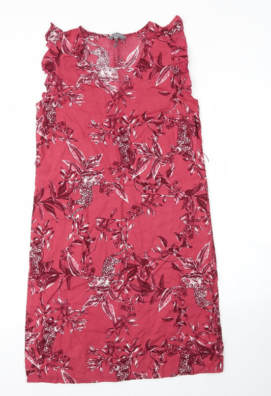 Additional front view of Debenhams women’s pink floral viscose shift, size UK 10, v-neck