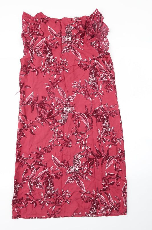 Debenhams Womens Pink Floral Viscose Shift Size 10 V-Neck
