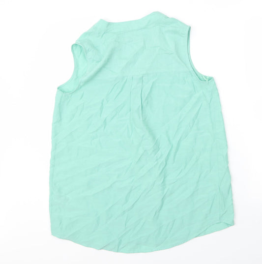 M&S Womens Green Viscose Basic Blouse Size 10 V-Neck