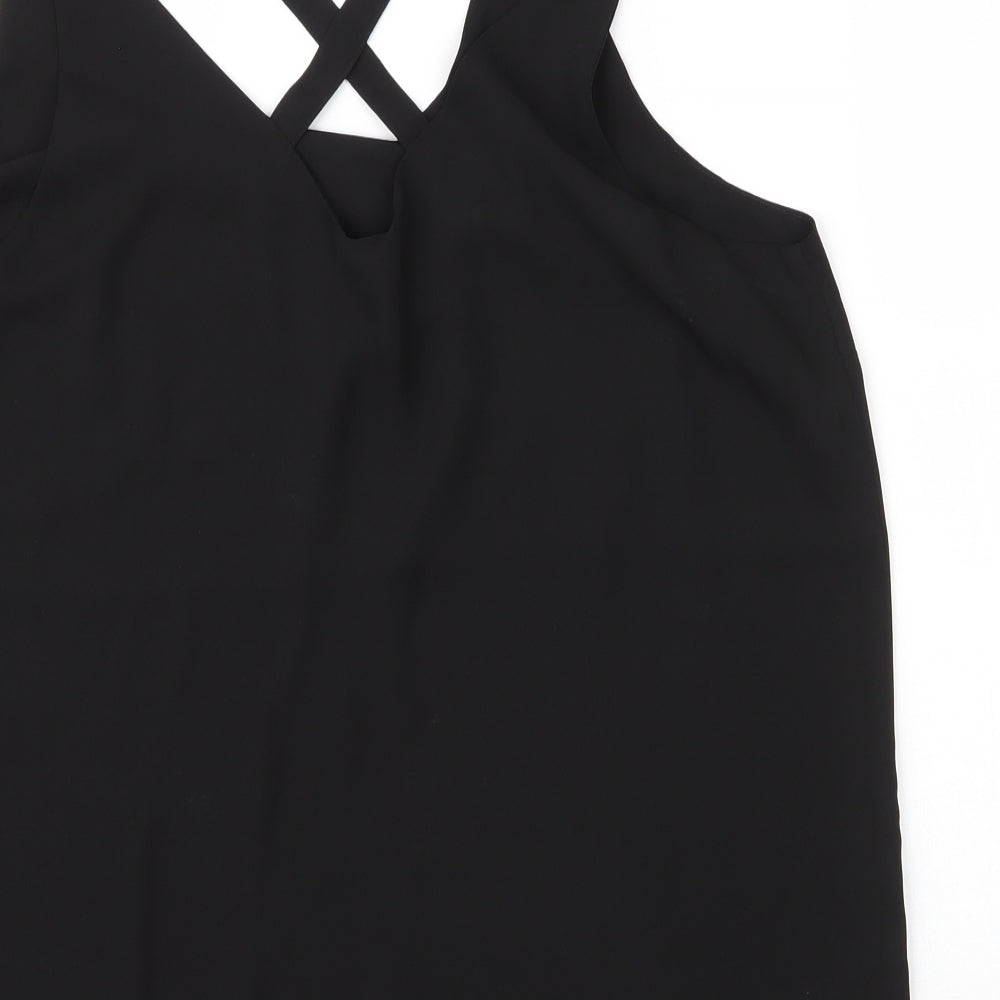 Papaya Womens Black Polyester Basic Blouse Size 16 Scoop Neck