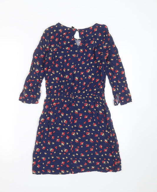 Divided by H&M Womens Blue Floral Viscose Fit & Flare Size 6 Round Neck