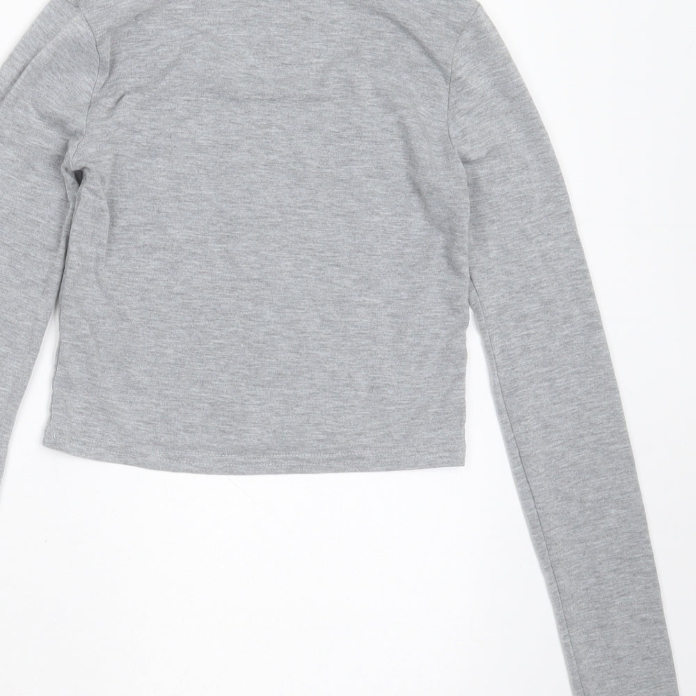 Boohoo Womens Grey Polyester Cropped T-Shirt Size 8 Round Neck