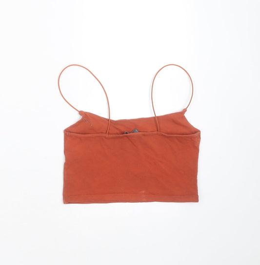 Primark Womens Brown Cotton Cropped T-Shirt Size XS Round Neck