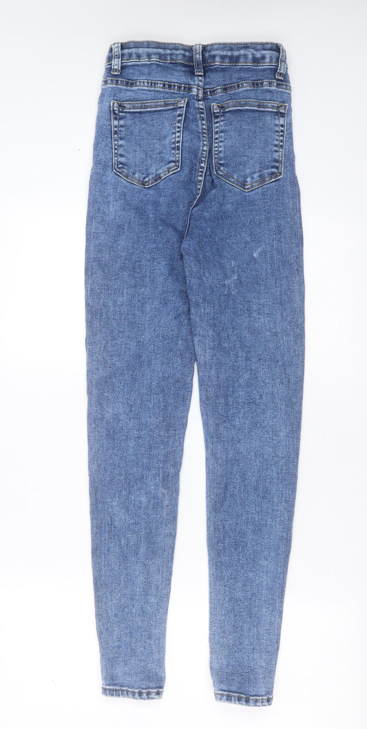 PRETTYLITTLETHING Womens Blue Cotton Skinny Jeans Size 6 L29 in Extra-Slim Zip