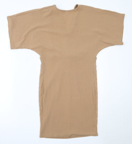 Boohoo Womens Beige Polyester Mini Size 10 V-Neck