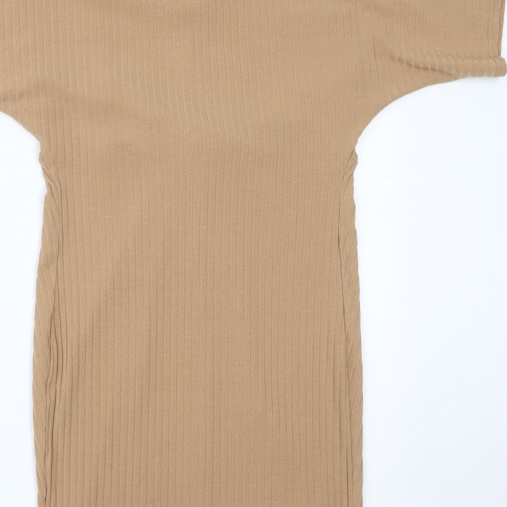 Boohoo Womens Beige Polyester Mini Size 10 V-Neck