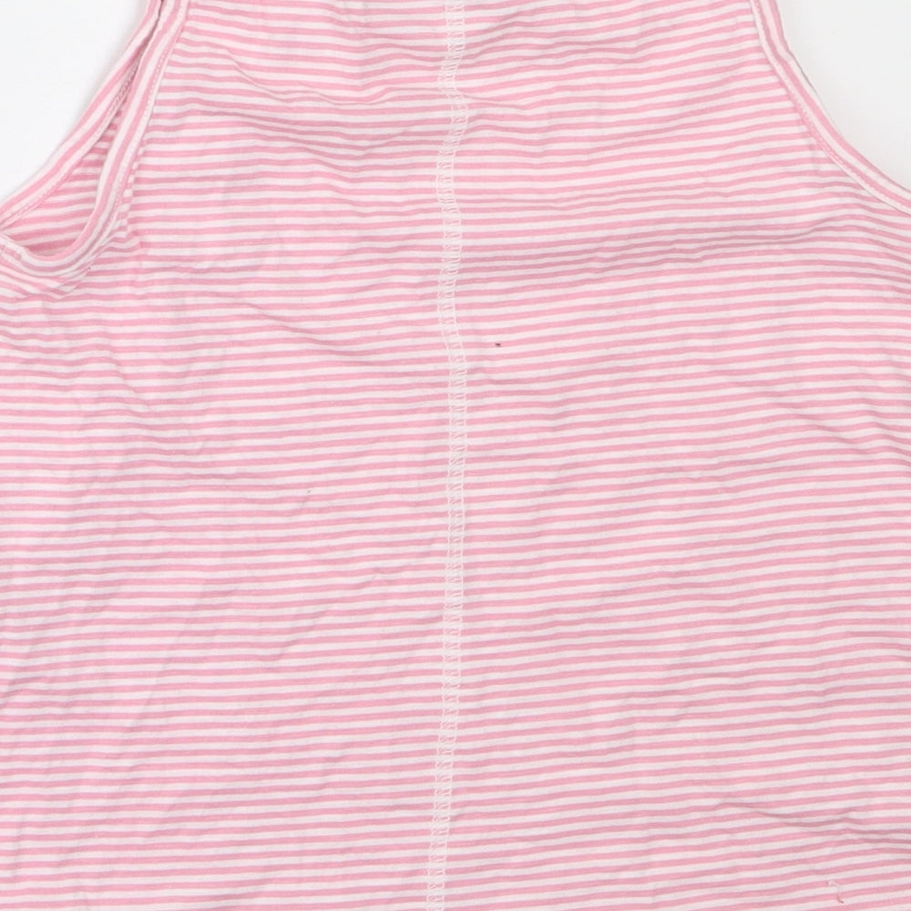 Matalan Girls Pink Striped Cotton Basic Tank Size 8 Years Round Neck