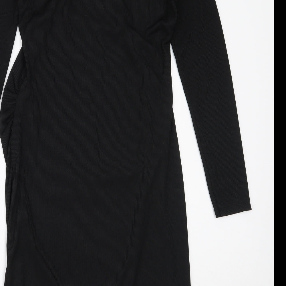 Boohoo Womens Black Polyester Bodycon Size 12 Round Neck