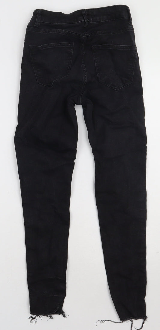 Primark Womens Black Striped Cotton Skinny Jeans Size 6 L27 in Regular Button