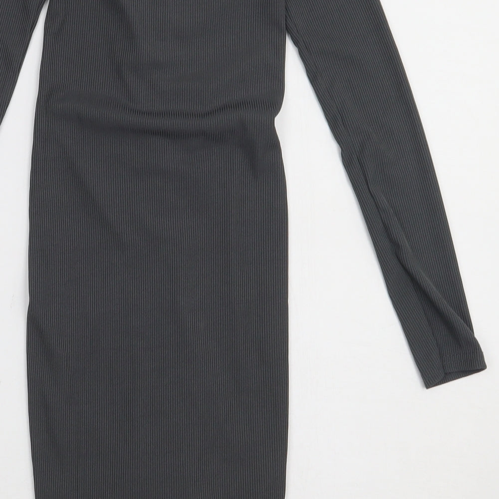 PRETTYLITTLETHING Womens Grey Polyester Bodycon Size 6 Off the Shoulder Pullover - ribbed fabric