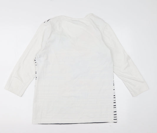 DASH Womens White Floral Cotton Basic T-Shirt Size 12 Scoop Neck