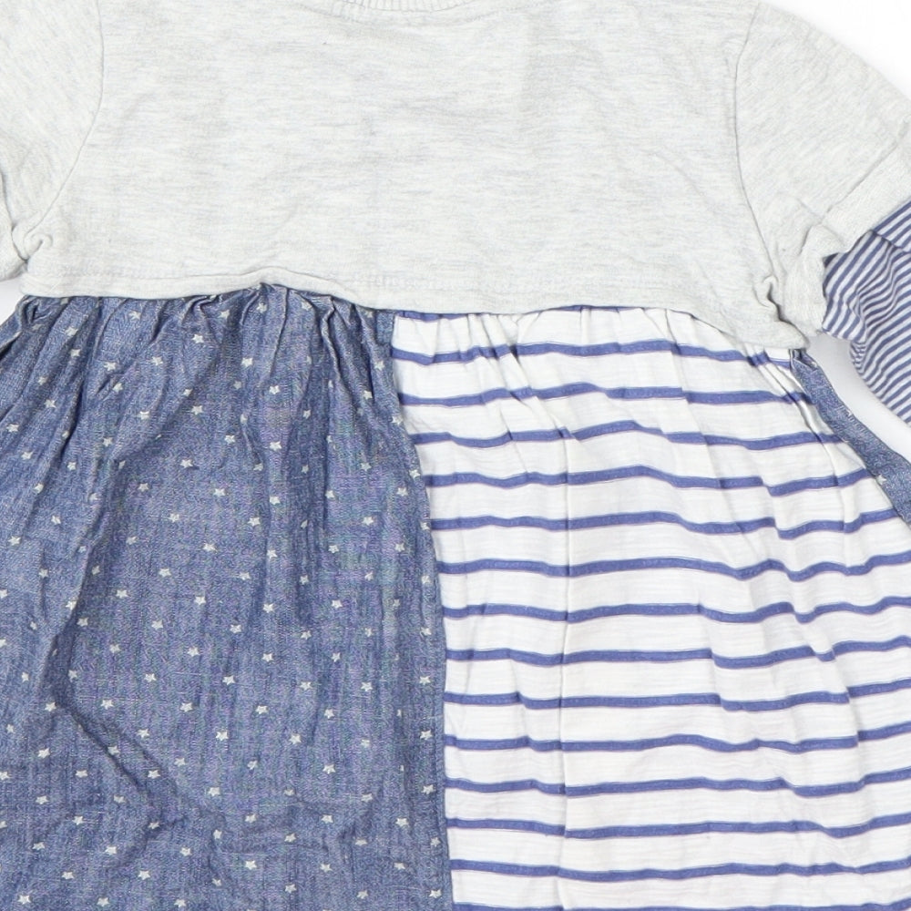 NEXT Girls Blue Striped Cotton T-Shirt Dress Size 18-24 Months Round Neck Pullover
