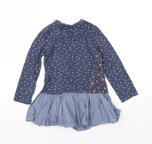NEXT Girls Blue Geometric Cotton T-Shirt Dress Size 18-24 Months Round Neck Pullover - Smile