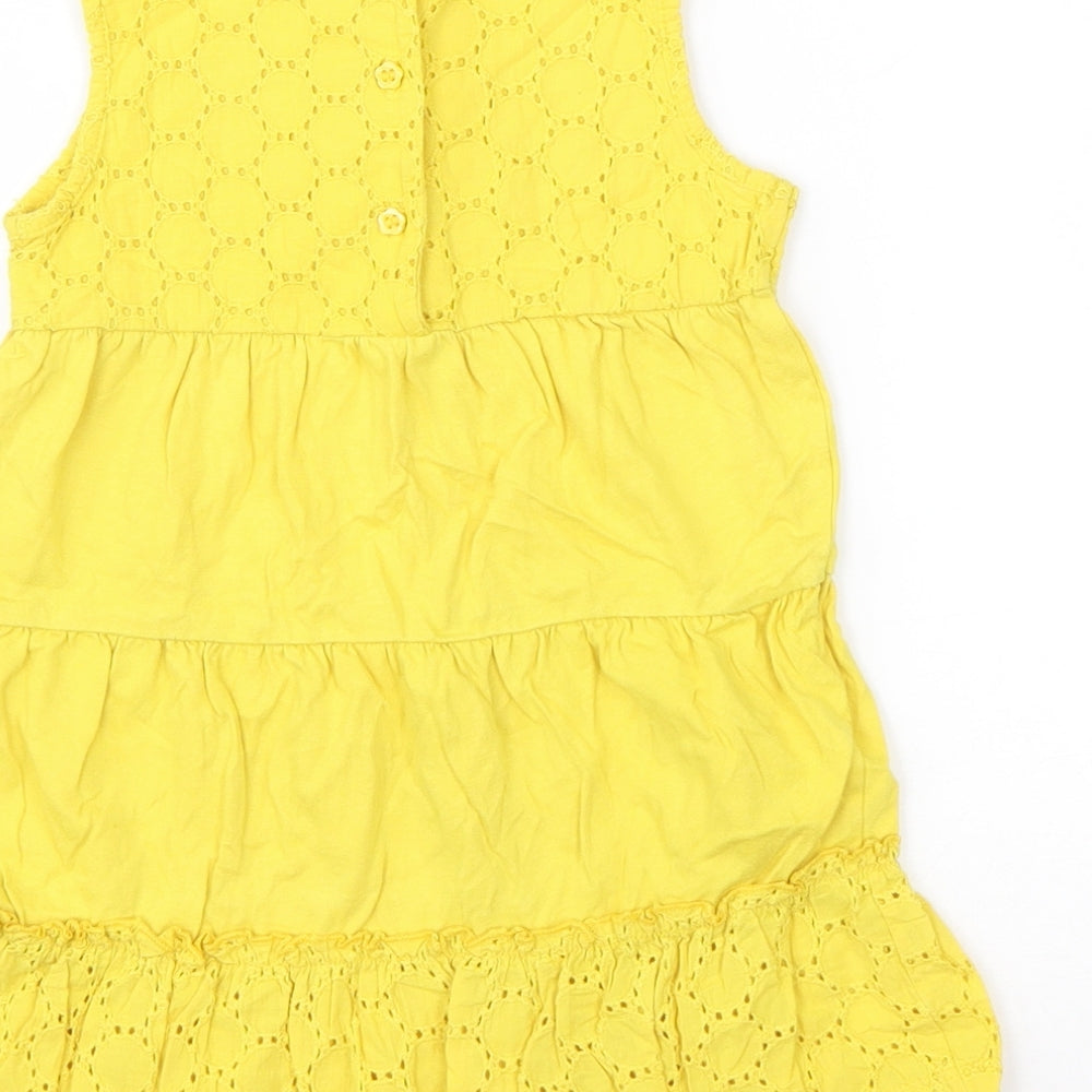 Mini Club Girls Yellow Cotton T-Shirt Dress Size 18-24 Months Round Neck Pullover