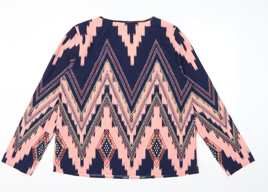 SheIn Womens Pink Striped Polyester Basic Blouse Size XL V-Neck