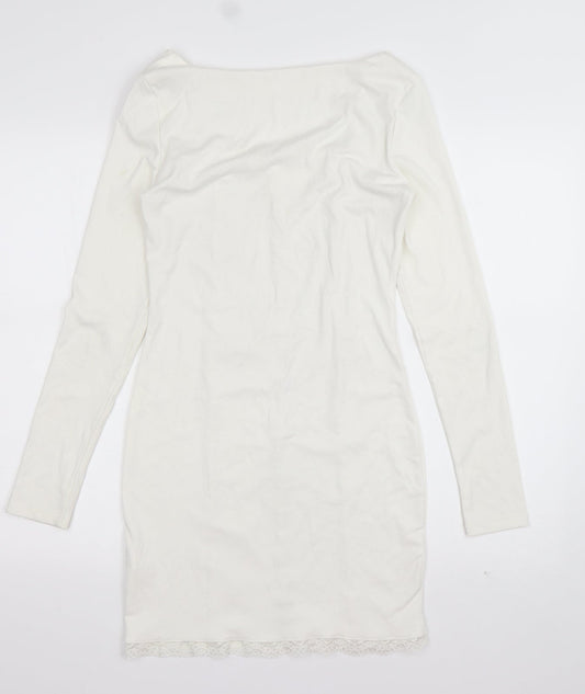 Preworn Womens White Cotton Bodycon Size L Sweetheart Pullover