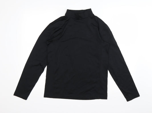 Additional front view of Crane women’s black polyester basic t-shirt, size UK 8, round neck