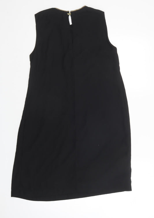 H&M Womens Black Polyester Shift Size 10 Crew Neck Magnetic - Embellished Neckline