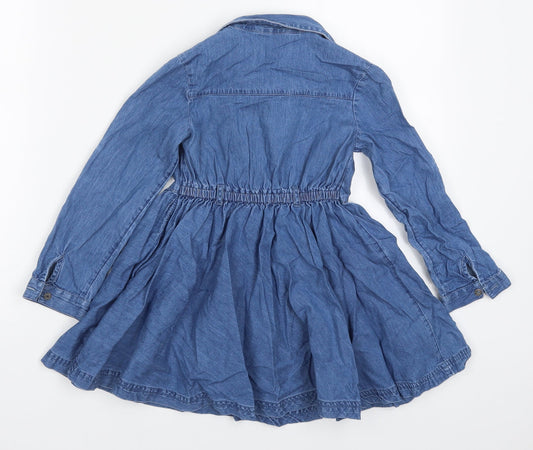 George Girls Blue Cotton Skater Dress Size 4-5 Years Collared Button