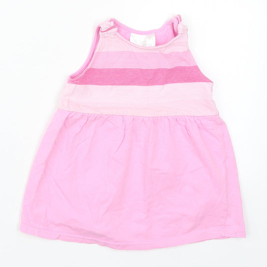 Ergee Girls Pink Striped Cotton A-Line Size 6-9 Months Round Neck Pullover