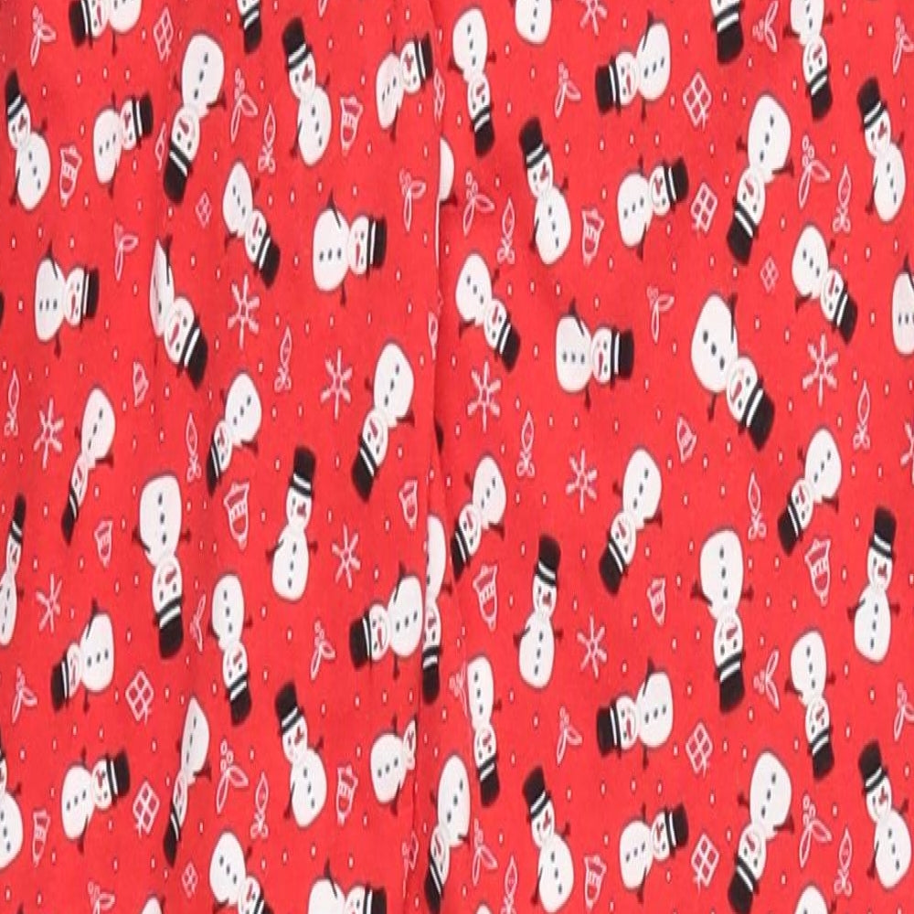 Preworn Womens Red Geometric Cotton Trousers Size S L27 in Regular - Snowman Print Pyjama Pants