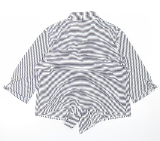 Alex & Co Womens Blue Collared Striped Polyester Cardigan Jumper Size 14