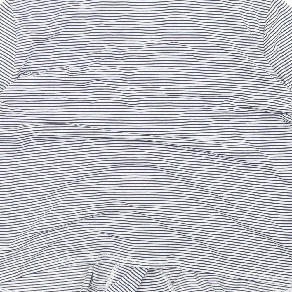 Alex & Co Womens Blue Collared Striped Polyester Cardigan Jumper Size 14