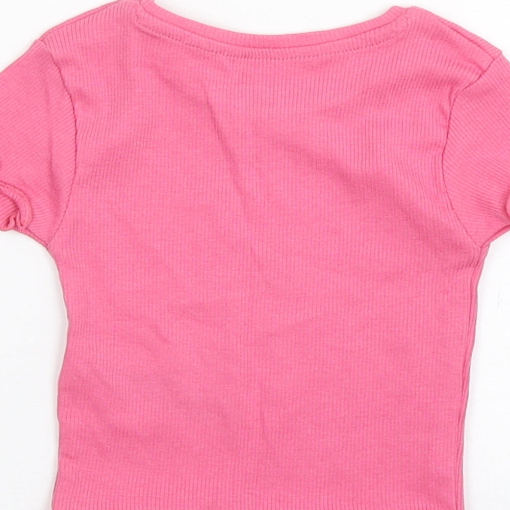 Primark Girls Pink Cotton Basic T-Shirt Size 18-24 Months Round Neck
