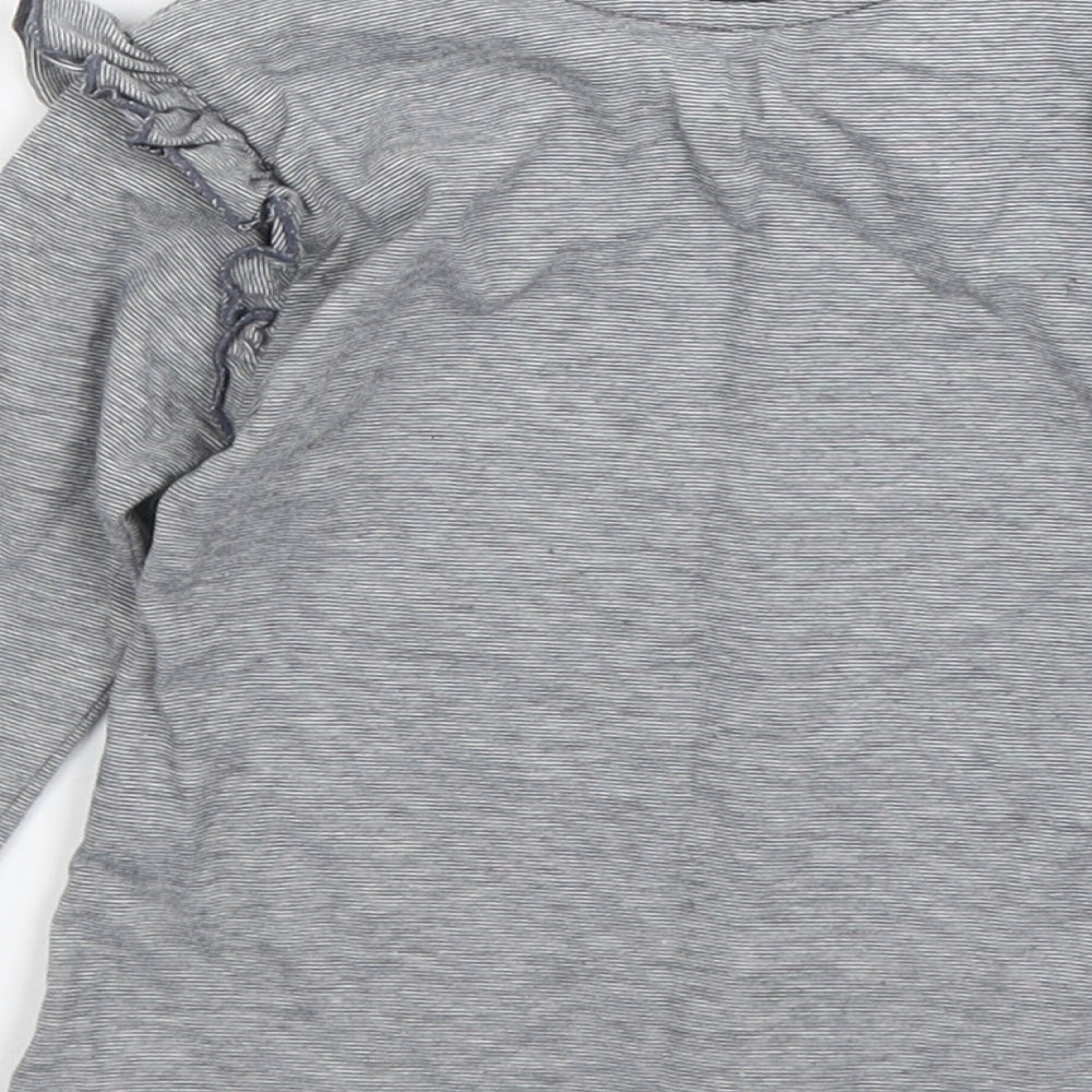 Nutmeg Girls Grey Striped Cotton Basic T-Shirt Size 12-18 Months Round Neck