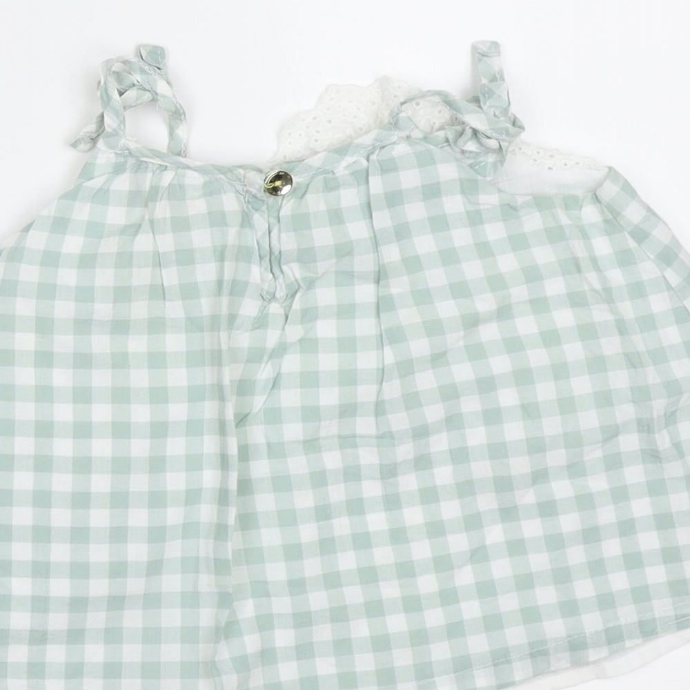 Tommy Bahama Girls Green Gingham Cotton Camisole Blouse Size 12 Months Round Neck