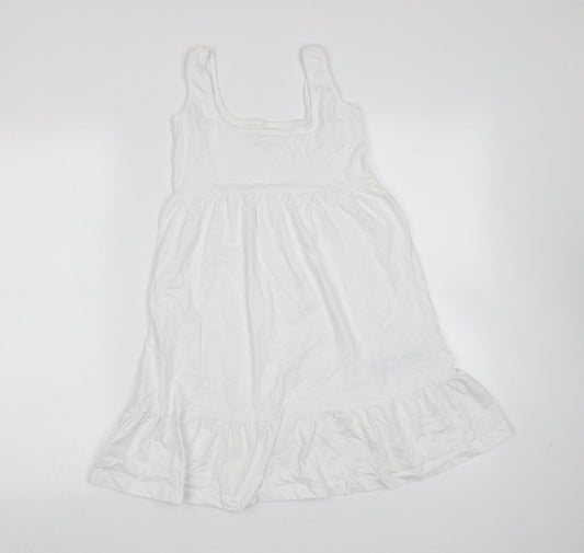 MNG Womens White Cotton Trapeze & Swing Size 2XS Round Neck