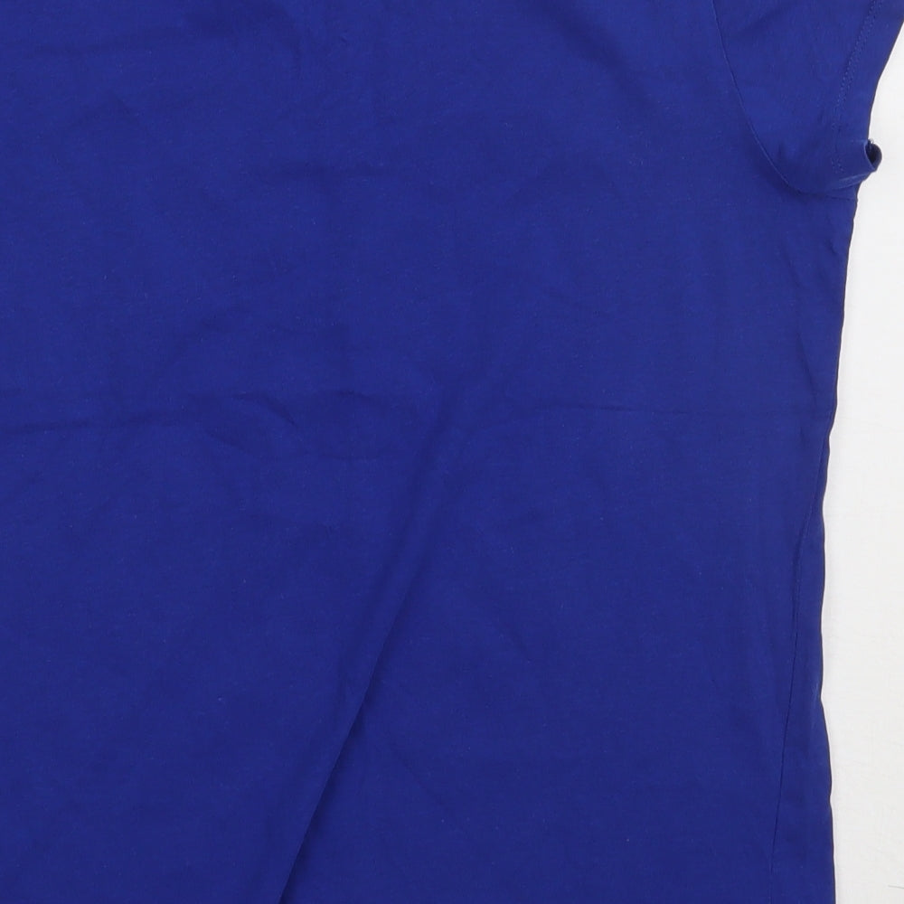 Brand and care label for Primark women’s blue cotton basic t-shirt, size UK 10, crew neck - you ok hun?