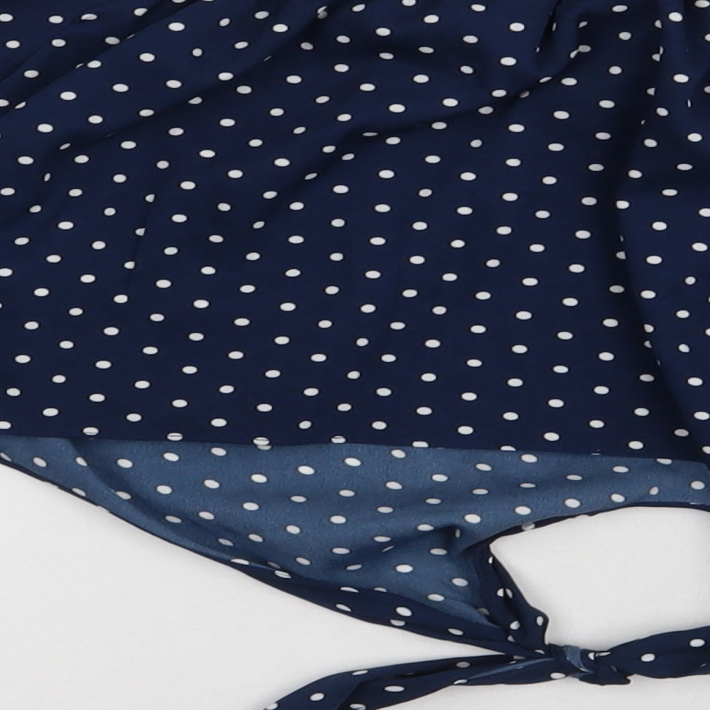 QED London Womens Blue Polka Dot Polyester Cropped Blouse Size 10 Off the Shoulder