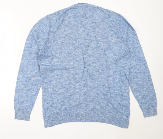 CANDA Mens Blue V-Neck Cotton Pullover Jumper Size L