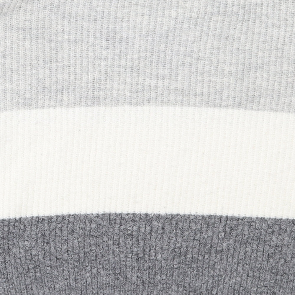 Primark Womens Grey High Neck Striped Acrylic Pullover Jumper Size L