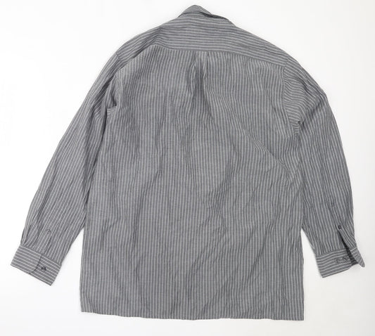 Tom Hagan Mens Grey Striped Polyester Button-Up Size XL Collared